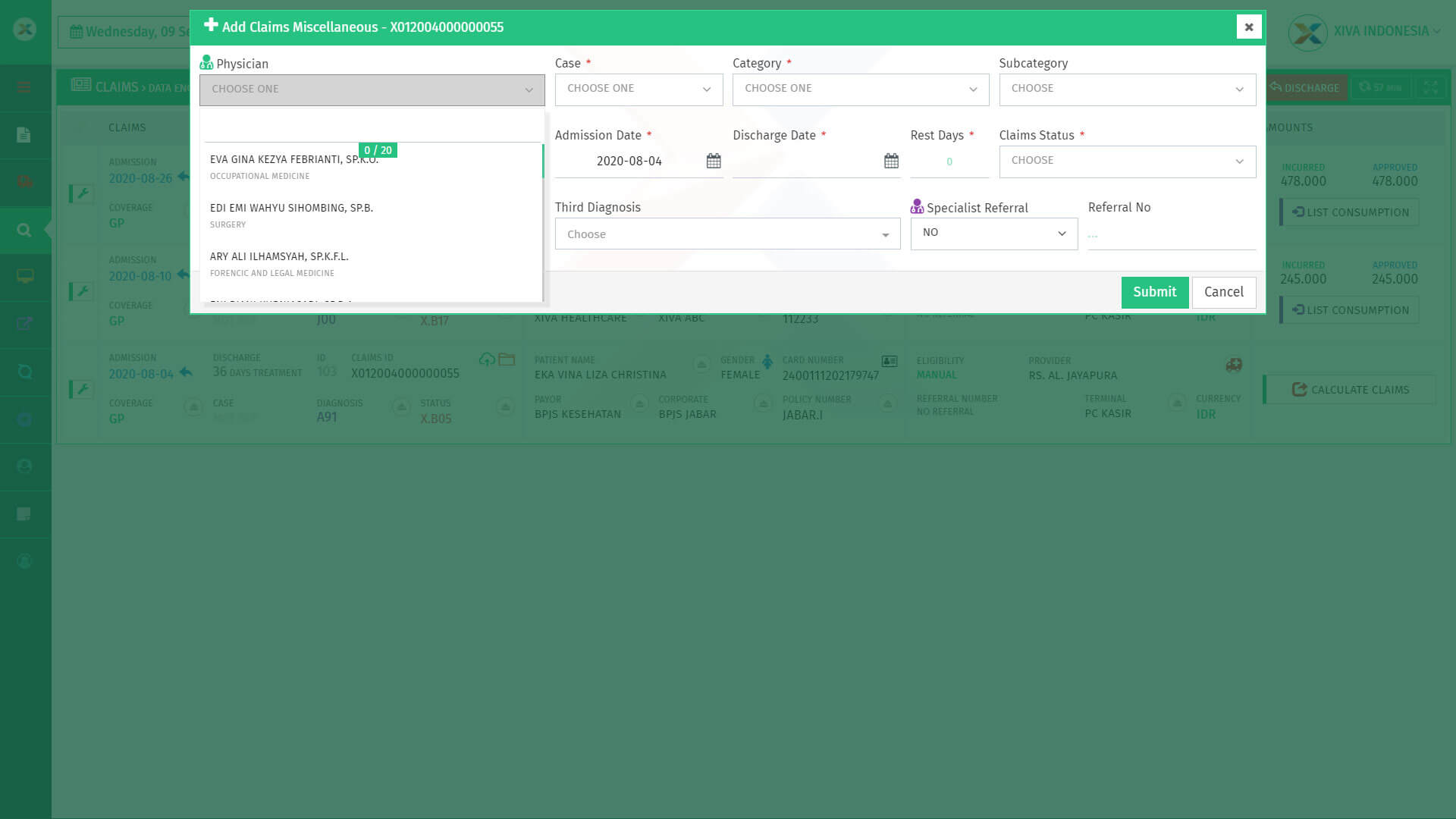 XIVA - ADD CLAIMS MISCELLANEOUS PREVIEW