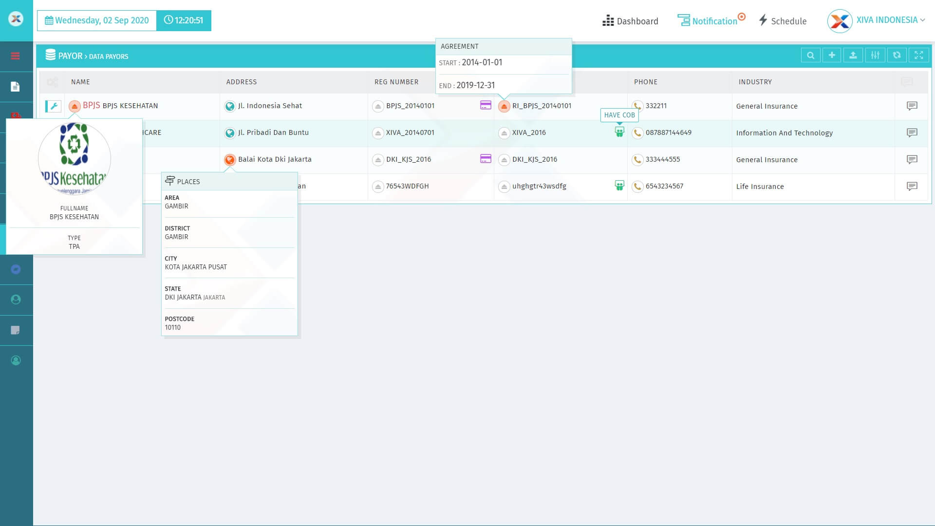 XIVA - CLIENT PAYOR LIST PREVIEW