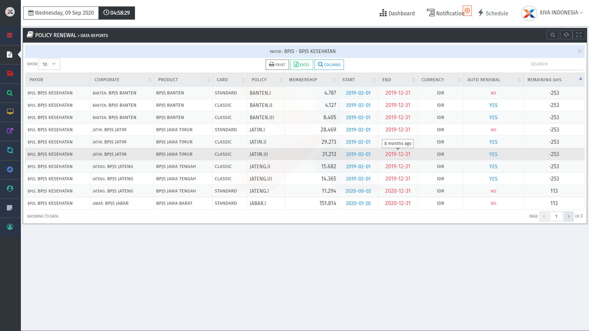 XIVA - REPORTING POLICY RENEWAL PREVIEW